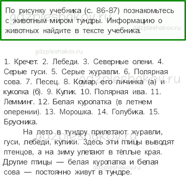 Учебник. Часть 1 – Тундра (стр. 85) – Работа в группе – 2 - 0